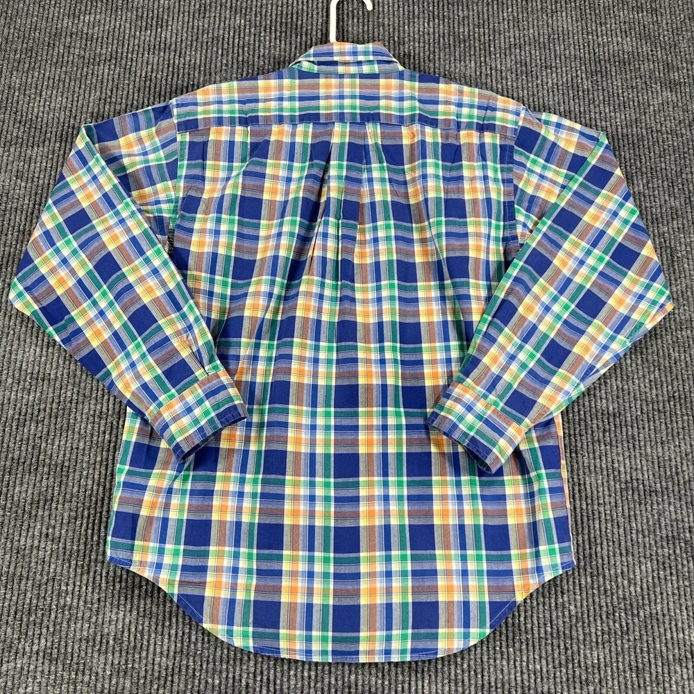 Ralph Lauren Shirt Youth Boys Large Blue Green Plaid Long Sleeve Button Down
